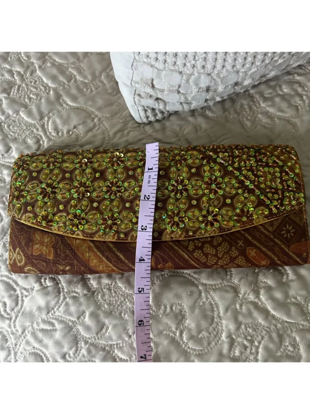 Vintage Green Beaded Floral Embellished Clutch
